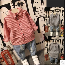 Детская блузка для мальчиков; хлопковая Осенняя рубашка в полоску для маленьких мальчиков; топы с длинными рукавами; Верхняя одежда; рубашки; детская модная одежда 2024 - купить недорого