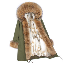 High Quality Hooded real rex rabbit fur liner parkas wholeskin rabbit women fur coat natural fox fur jacket real fur parka femme 2024 - buy cheap