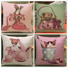 Creative girl room cartoon cute dog printed linen cushion Cushion cover sofa bed car cushions Dec printed brief covers  FG106 2024 - buy cheap