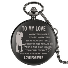 Romantic "To My Love" Design Quartz Pocket Watch Polishing Black Full Hunter Pendant Pocket Clock with Punk Chain Lovers Gift 2024 - buy cheap