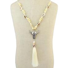 Ethnic White Rope Woven Bull Head Pendant Fringe Necklace Bohemian Beaded Shell Charms Necklaces Collier Femme for Women Tribal 2024 - buy cheap