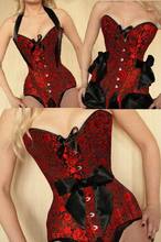 Espartilho brocado vermelho com laço, promoção, top burlesco, renda, lingerie, costas, modelador, cintura, cincher, corseletes 2024 - compre barato