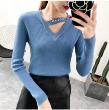 2018 new Sexy V Neck Criss Cross Sweater Women Long Sleeve Pullover Women Basic Sweaters Women Korean Style Knit Tops Femme Fall 2024 - buy cheap
