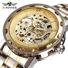 WINNER Golden Watches Men Skeleton Mechanical Watch Stainless Steel Strap Top Brand Luxury T-WINNER Classic Wristwatch-614S 2024 - buy cheap