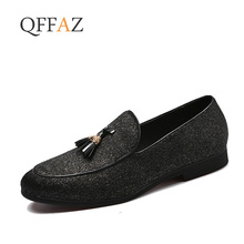 Qfaz-mocasines de piel sintética con borlas para hombre, mocasines informales planos sin cordones para conductores, calzado de negocios 2024 - compra barato