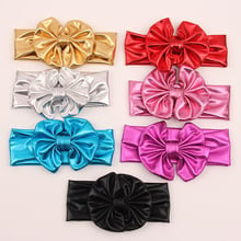 Metallic colors leather children baby girls big elastic hair bows head wraps turban bands bandana headband headbands accessories 2024 - buy cheap