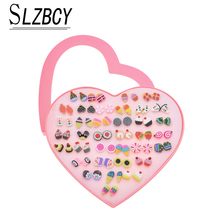 Серьги-гвоздики SLZBCY для девочек, милые наборы сережек маленького размера с глиняными цветами, животными, едой, подарочные украшения для дня рождения, 36 партий 2024 - купить недорого