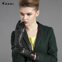 Gours-guantes de piel auténtica para mujer, manoplas cálidas de piel de cabra negra, marca de moda, para invierno, GSL031 2024 - compra barato