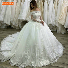 Luxury castle princess Ball Gown White Wedding Dresses Long Sleeve Lace Applique Boat Neck Bridal Dress Customized Wedding Gowns 2024 - buy cheap