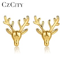 CZCITY 925 Sterling Silver Petite Stud Earrings for Women Combination Finish Vivid Gold Color Deer Shape Pendiente Mujer Oreja 2024 - buy cheap