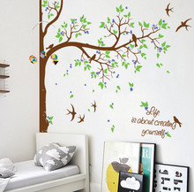 Nursery Tree With Flying Birds Custom Name Or Quotes Decals Baby Kids Bedroom Sweet Decor Huge Tree Vinyl Removable Mural T-11 2024 - buy cheap