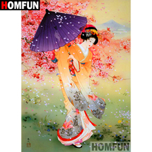 HOMFUN-pintura de diamante 5D DIY "paraguas Mujer", cuadrados o redondos de imitación bordado de diamantes, estilo punto de cruz 5D, decoración del hogar, A08671 2024 - compra barato