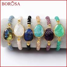 BOROSA Gold Color White Quartz Lapis Lazuli Druzy Stone Connector 6mm Glass Crystal Beads Bracelet,Handmade Drusy Bracelet G1406 2024 - buy cheap