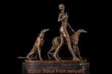 Escultura de arte deco garota e mulher caminhando com cachorro estátua de bronze 2024 - compre barato