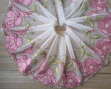 Telas de encaje bordado de alta calidad, apliques de ajuste de encaje Floral rosa, 3 yardas, 17cm, envío gratis 2024 - compra barato