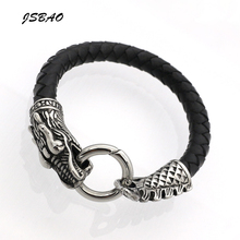 JSBAO Braided Genuine Leather Bracelet Stainless Steel Dragon Male Bangles Titanium Steel Fashion Vintage Men's Jewelry 2024 - buy cheap