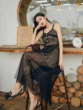 Summer Vintage Elegant Lace Beach Dress Women Black Slim V-neck Spaghetti Strap Maxi Dress Sexy Vestidos Office Party Dresses 2024 - buy cheap