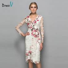 Dressv коктейльное платье с v-образным вырезом и длинными рукавами, с аппликацией, с кружевом длиной выше колена, Элегантное коктейльное платье с цветами, вечернее платье 2024 - купить недорого