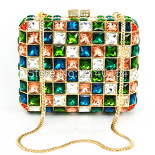 Crystal Encrusted Women's Clutch Bags Latticed Crystal Diamond Rhinestones Evening bag Ladies Square Bridal Handbags 88552 2024 - buy cheap