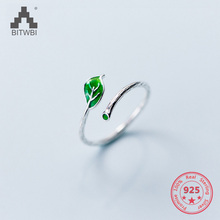 2018 New Style S925 Sterling Silver Simple Mix Personality Green Leaves Adjustable Rings Fashion Jewelry for Women 2024 - buy cheap