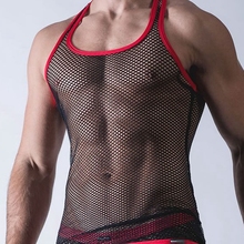 CFYH Sexy Men Tank Tops Transparent Mesh Singlet Underwear Gay Exotic Home Lounge Sleep Wear Undershirts Summer Vest 2024 - buy cheap