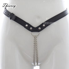 Thierry Adjustable Black female Leather Chastity Belt Thong with open the Chain crotch panty Bondage sex products for Women 2024 - buy cheap