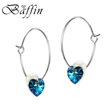 BAFFIN Blue Heart Crystals From SWAROVSKI Hoop Earrings For Women Simulated Pearl Jewelry 2018 Hanging Earrings Valentine's Day 2024 - buy cheap