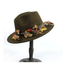 Chapéu tipo fedora, chapéu feminino de lã para outback, aba larga, chapéu fascinator de flor para mulheres elegantes, jazz, igreja, sombrero, 2 tamanhos 56 a 60 2024 - compre barato