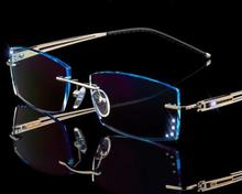 Masculino miopia progressivo óculos sem aro diamante corte acabado miopia óculos ultra-leve miopia gradiente cor azul 2024 - compre barato