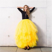 Faldas de tul multicapa para mujer, faldas largas escalonadas, elegantes, formales, de fiesta, color amarillo, novedad 2024 - compra barato