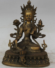 fast shipping USPS to USA S1937 9" Tibet Buddhism Brass Seat Green Tara Mahayana Buddhism enlightenment Statue 2024 - buy cheap