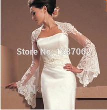 White Ivory Trumpet Style Long Sleeves Lace Bolero Brides Appliques Jacket Bridal Jackets Wraps For Wedding Dresses 2024 - buy cheap