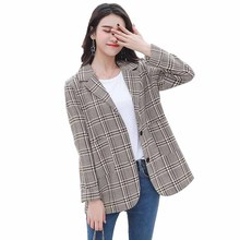 New Plus Size 4XL Plaid Mulheres Blazer Ternos casacos Primavera Do Sexo Feminino Do Vintage Single-breasted Curto Trabalho Casaco Feminino Outerwear g150 2024 - compre barato