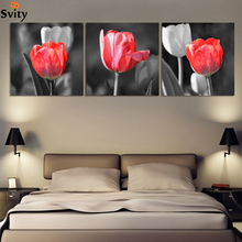 Pintura de pared moderna para el hogar, impresiones de arte decorativo en lienzo, flores de tulipán rojas y grises, sin marco, 3 paneles, gran oferta 2024 - compra barato