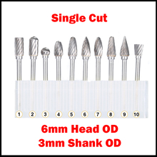 3mm Shank OD 6mm Head OD Sinlge Cut CNC Tool Grinder Tungsten Carbide Woodworking Milling Cutter Polishing Head Rotary File 2024 - buy cheap