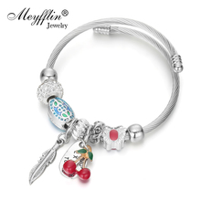 Женский браслет Meyfflin, браслет серебряного цвета с подвеской в виде листа вишни, с кристаллами, свадебное украшение 2024 - купить недорого