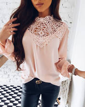 Summer  Womens Tops And Blouses New Sweet Hollow Out Flower Blouse Casual Lace Patchwork Tops Long Sleeve Chiffon Shirts 2024 - buy cheap