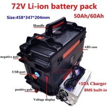 Batería de iones de litio portátil, 72V, 50Ah, 60Ah, con BMS para motor de arrastre, motocicleta, autocaravana, cargador de 10A 2024 - compra barato