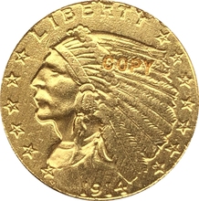 24-k moeda banhada a ouro 1914-d $5 ouro indiana moeda meia águia cópia frete grátis 2024 - compre barato