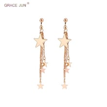 GRACE JUN New Style Clip on Earrings No Pierced for Women Fashion Gold Color Tassel Star Shape Drop Pierced Earrings Korea Style 2024 - buy cheap