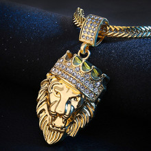 2019 New Diomedes Mens Full Iced Out Rhinestone Lion Tag Pendant Cuban Chain Hip Hop Necklace 12.26 2024 - buy cheap