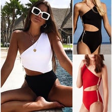 Joint Swimsuit Bathing Suits Women One Piece 2019 Women's Swimwear Swimsuits Girls Tong Sexy Lady Pure Color Zippers Polyester 2024 - buy cheap