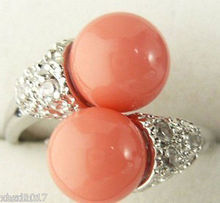 Charming Double Pink Coral Bead Silver Crystal Ring Size:6.7.8.9 2024 - buy cheap