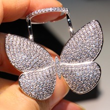 2019 New Stunning Sweet Cute Luxury Jewelry 925 Sterling Silver Pave CZ Diamond Zircon Women Wedding Move Butterfly Ring Gift 2024 - buy cheap