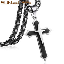 SUNNERLEES Stainless Steel Jesus Christ Cross Pendant Necklace Byzantine Link Chain Silver Color Gold Plated Boy Men SP202 2024 - buy cheap
