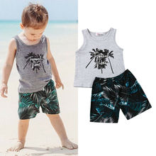 Boys Summer Clothes 2019 Toddler Kids Boy Outfits Clothes Set Floral Sleeveless Tops T-shirt+Pants Print Vest 2pcs Dropshipping 2024 - buy cheap