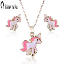 Hot Sale pink Animal Jewelry Set Chain Kids Jewelry Cartoon Horse Necklace Earring jewelry Sets for Girls best gifts 2024 - buy cheap