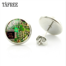 Tafree brincos com placa de circuito, para homens e mulheres, cores prateadas, arte da moda, foto, leque, presente, jóias, qf01 2024 - compre barato