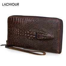 Lachiour Long Genuine Leather Wallet Men Vintage Hand Clutch Purse Male Large Wristlet Bag Cowhide Leather Zipper Phone Bags 2024 - buy cheap