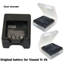 Аккумулятор для Xiaomi Yi, 2 шт., оригинальный аккумулятор для Xiaomi Yi 4K, двойное зарядное устройство USB для экшн-камеры Xiaomi Yi 4k +/Yi Lite 2024 - купить недорого